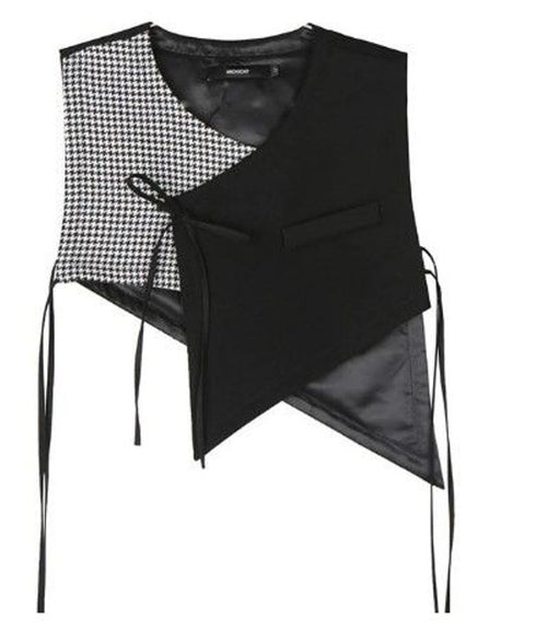 Asymmetric Houndstooth Ribbon Vest